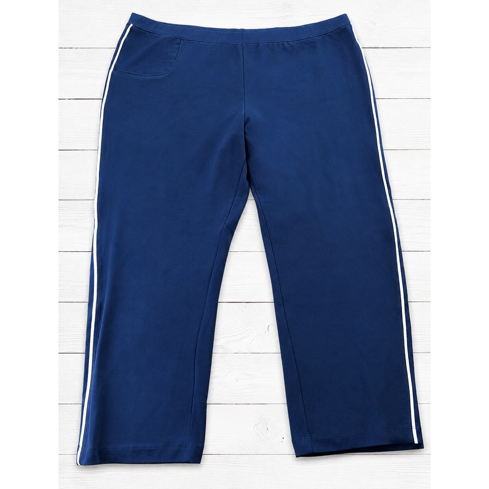 Catherines Straight Leg Blue Side Stripe‎ Athleisure  Activewear Knit Pants 4X